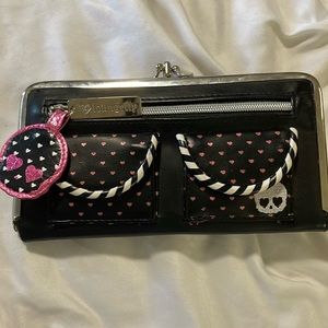 Cool LOUNGEFLY Black w/Pink Hearts n Cute Skulls WALLET NEW Without Tags